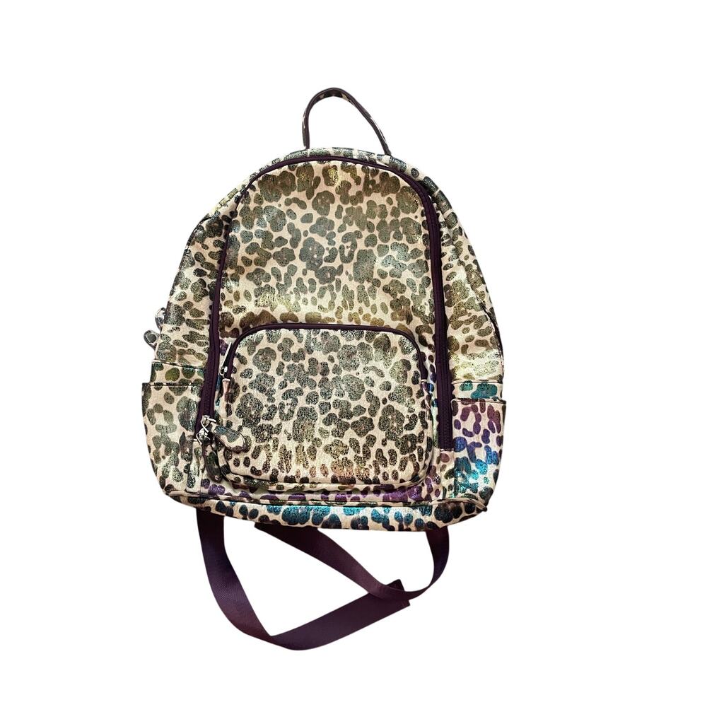 Bari Lynn Metallic Leopard Print Pattern Kids Gold Purple Backpack